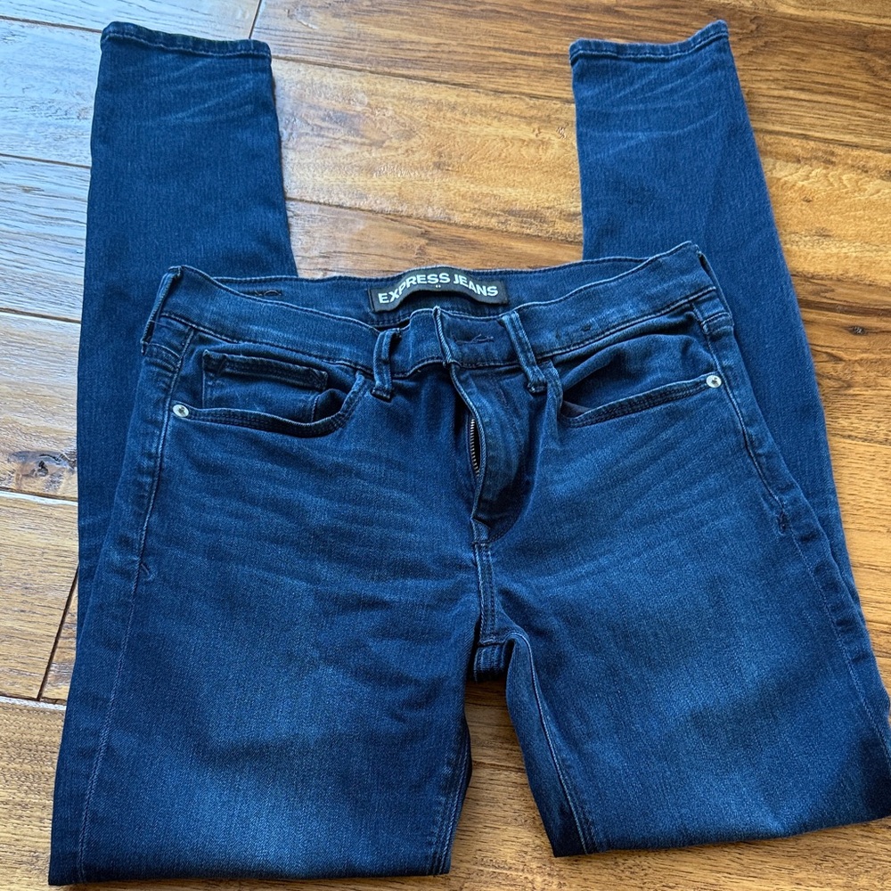 Express Women's Dark Indigo Skinny Mid Rise Super Soft Jeans